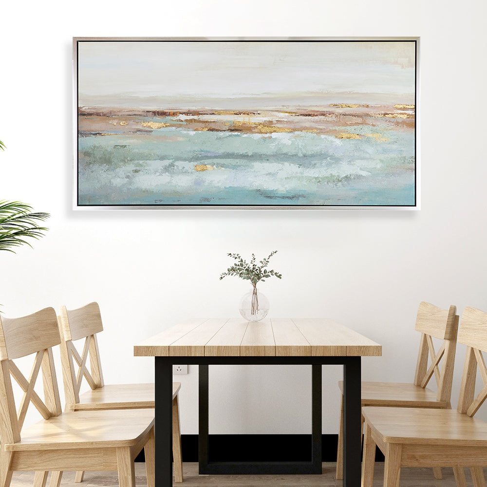 Modern Blue Gold Abstract Ocean Landscape Art Oil Painting