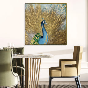 Golden Peacock Hand Painted Canvas Wall Art