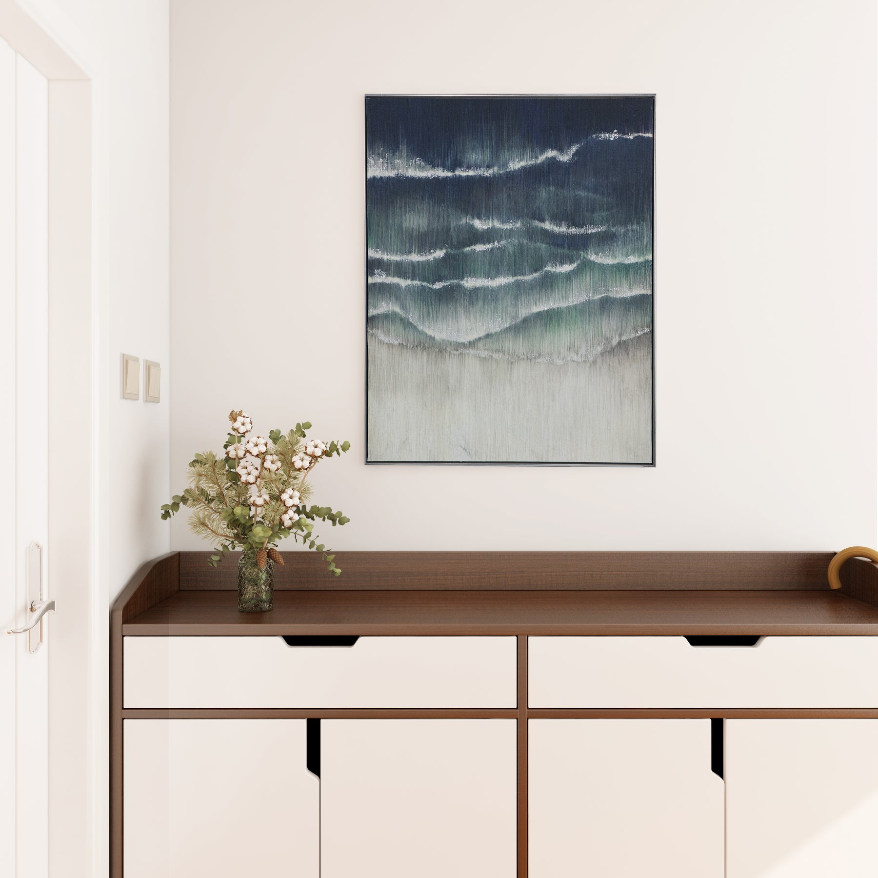 Oil Painting Coastal Ocean Waves Framed Wall Art