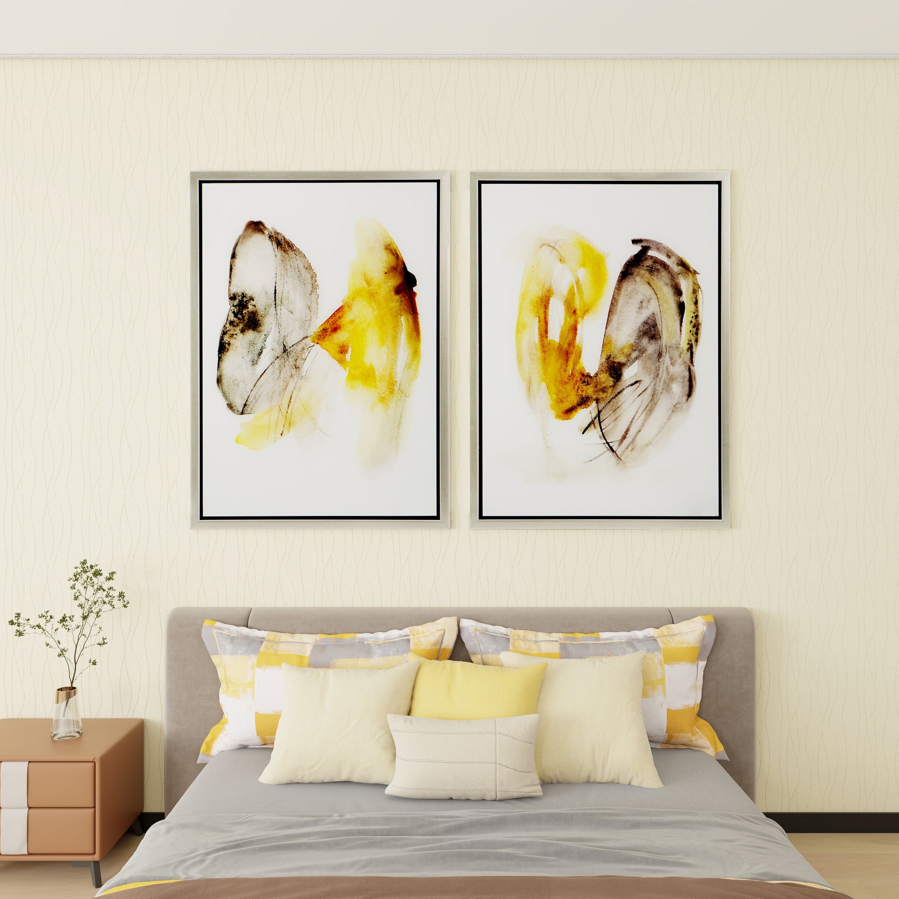 S/2 Black And Amber Tones Acrylic Wall Art