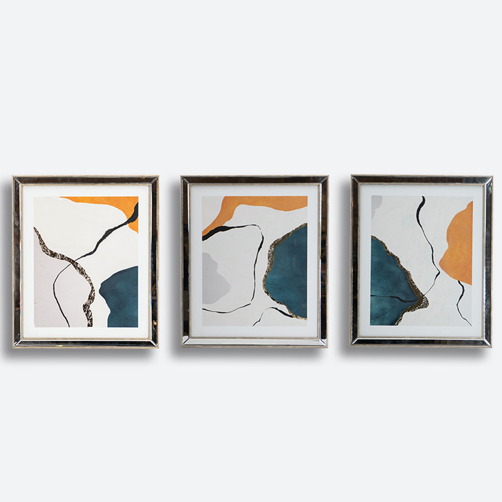 Contemporary Style Marcia Set of Three Abstract Framed Wall Art