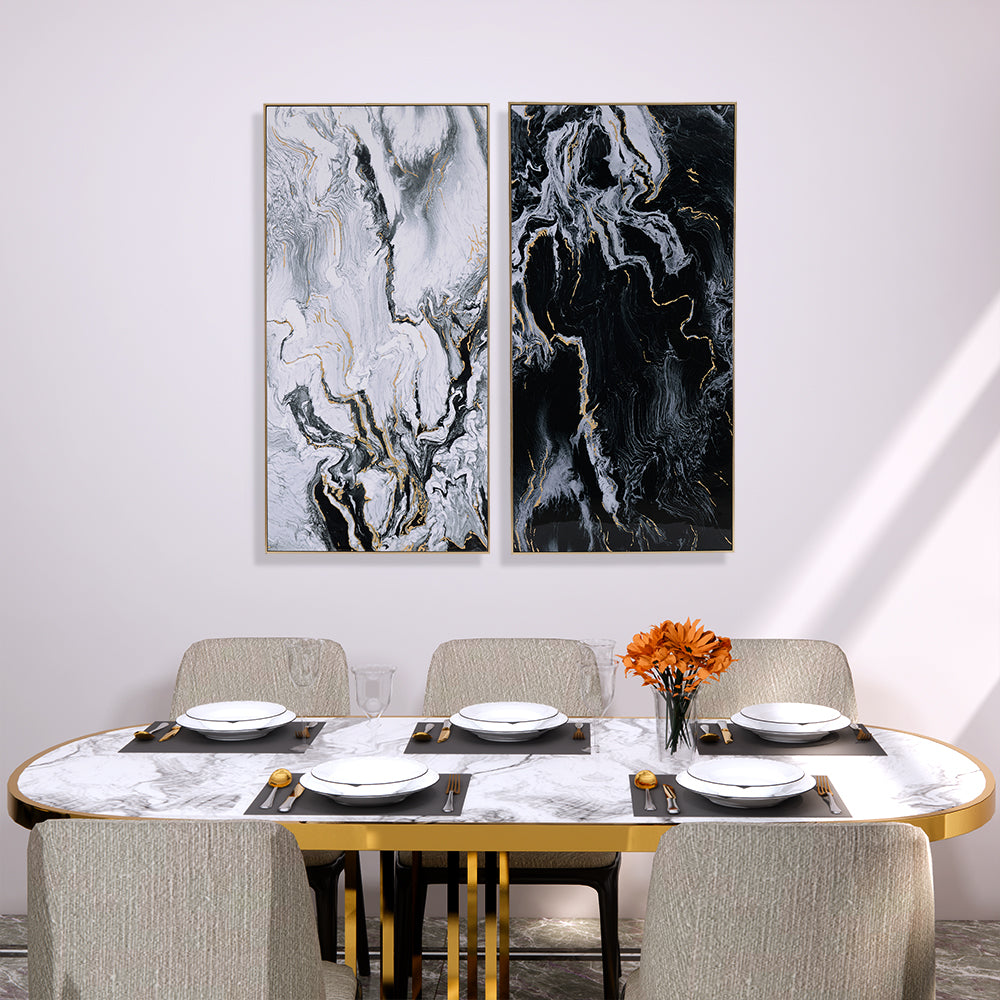 S/2 Black And White Marbled Print Wall Art