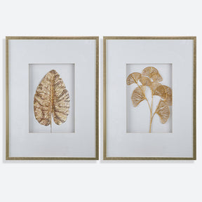 S/2 Bohemian Golden Leaf Wall Arts