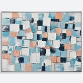 Blue Square Grid Hand Painted Canvas Wall Art