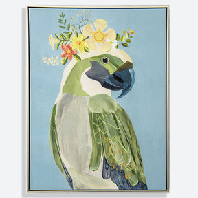 Green Bird Half Hand Painted Canvas Wall Art