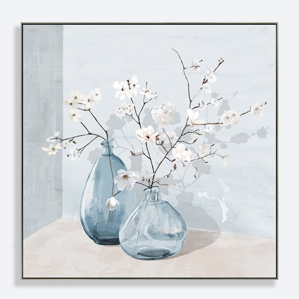 White Plum Flower Half Hand Painted Canvas Wall Art