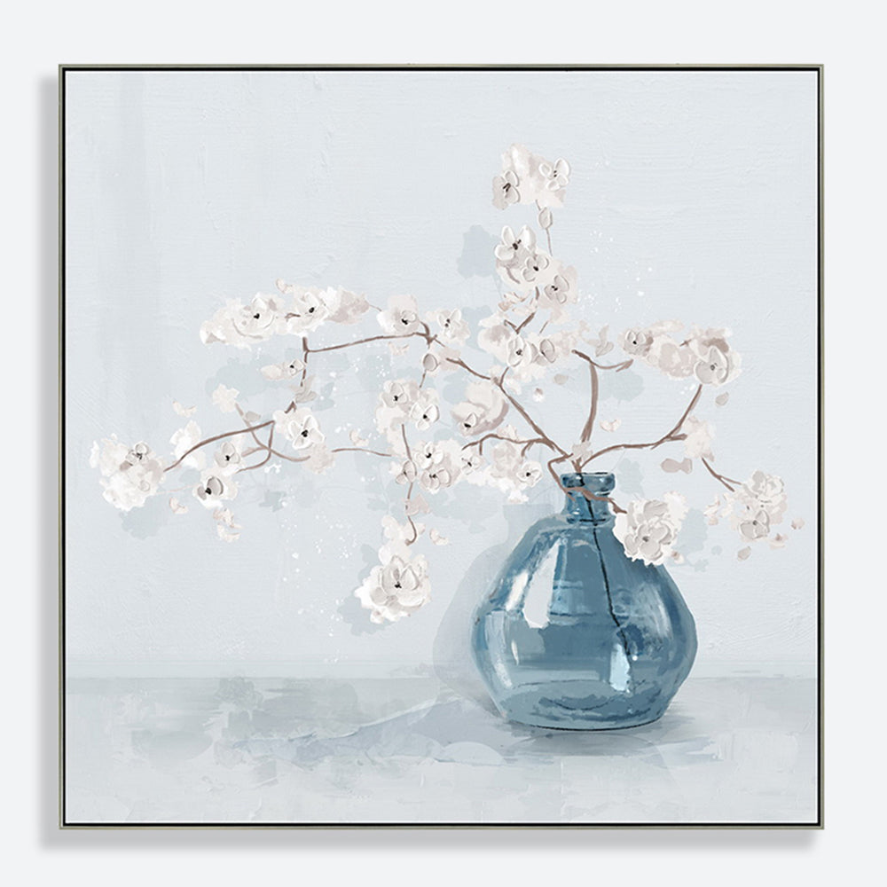 White Plum Flower Half Hand Painted Canvas Wall Art