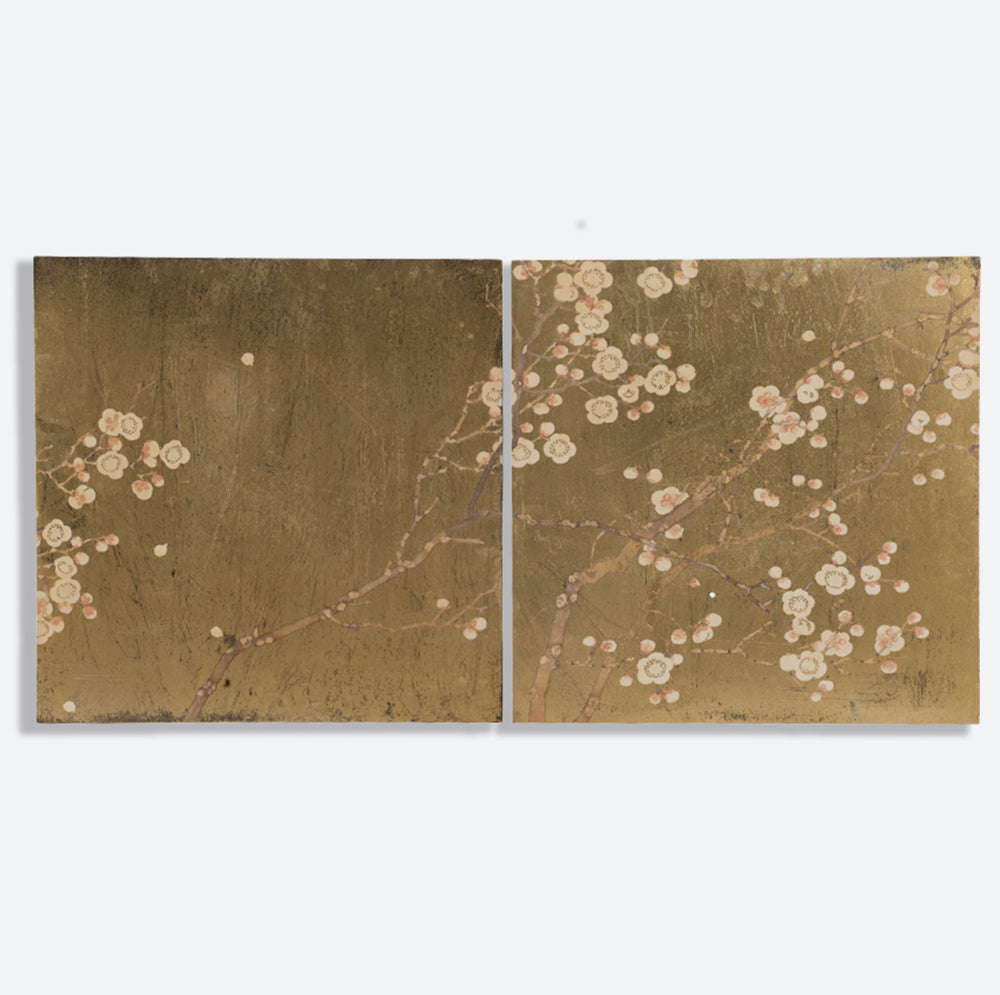 Traditional Pink Cherry Blossom S/2 Hand-painted Framed Wall Art