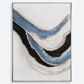 Hand Painted Blue And Black Abstract Wall Art