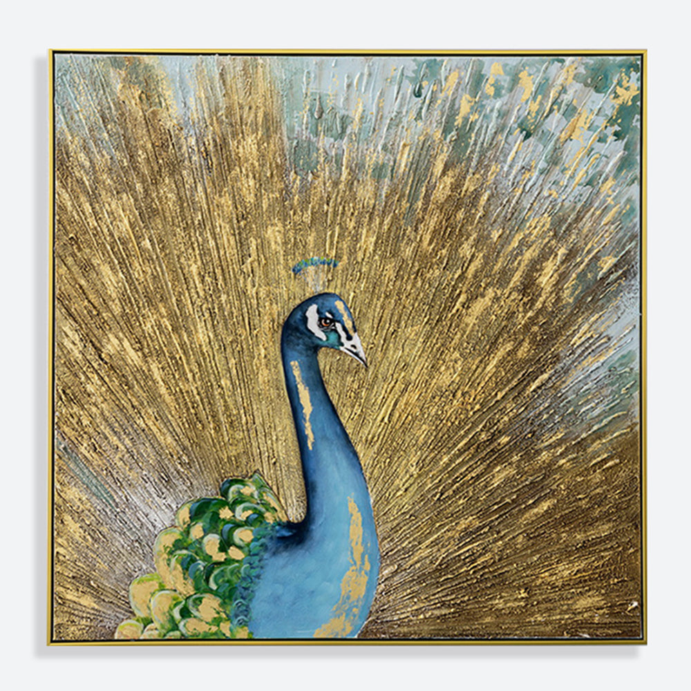 Golden Peacock Hand Painted Canvas Wall Art