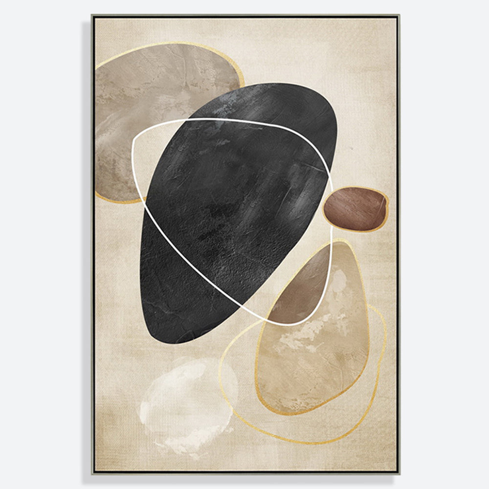 Black And Beige Stone Half Hand Painted Wall Art