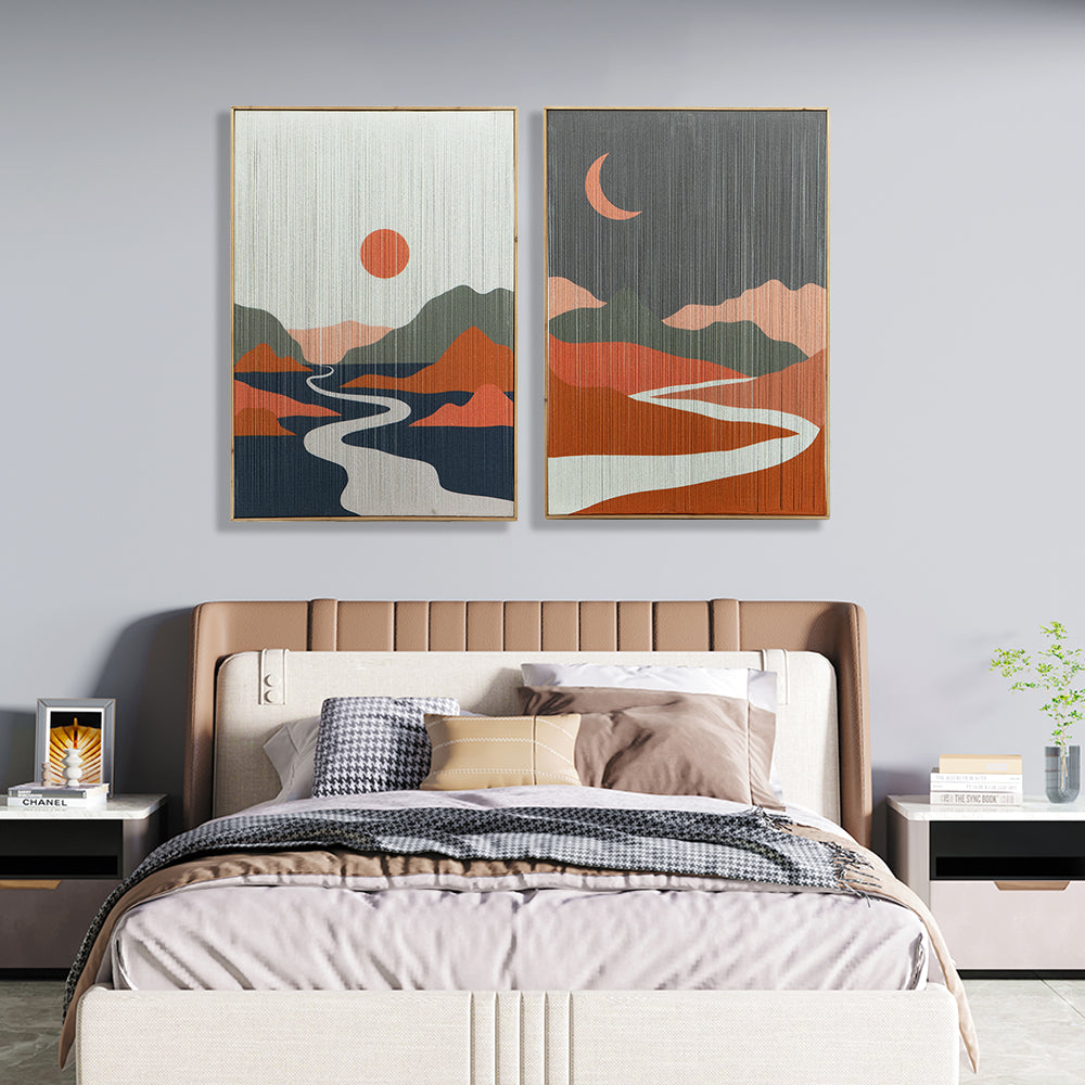 Minimalist Tassel Prints Sun and Moon S/2 Wall Art