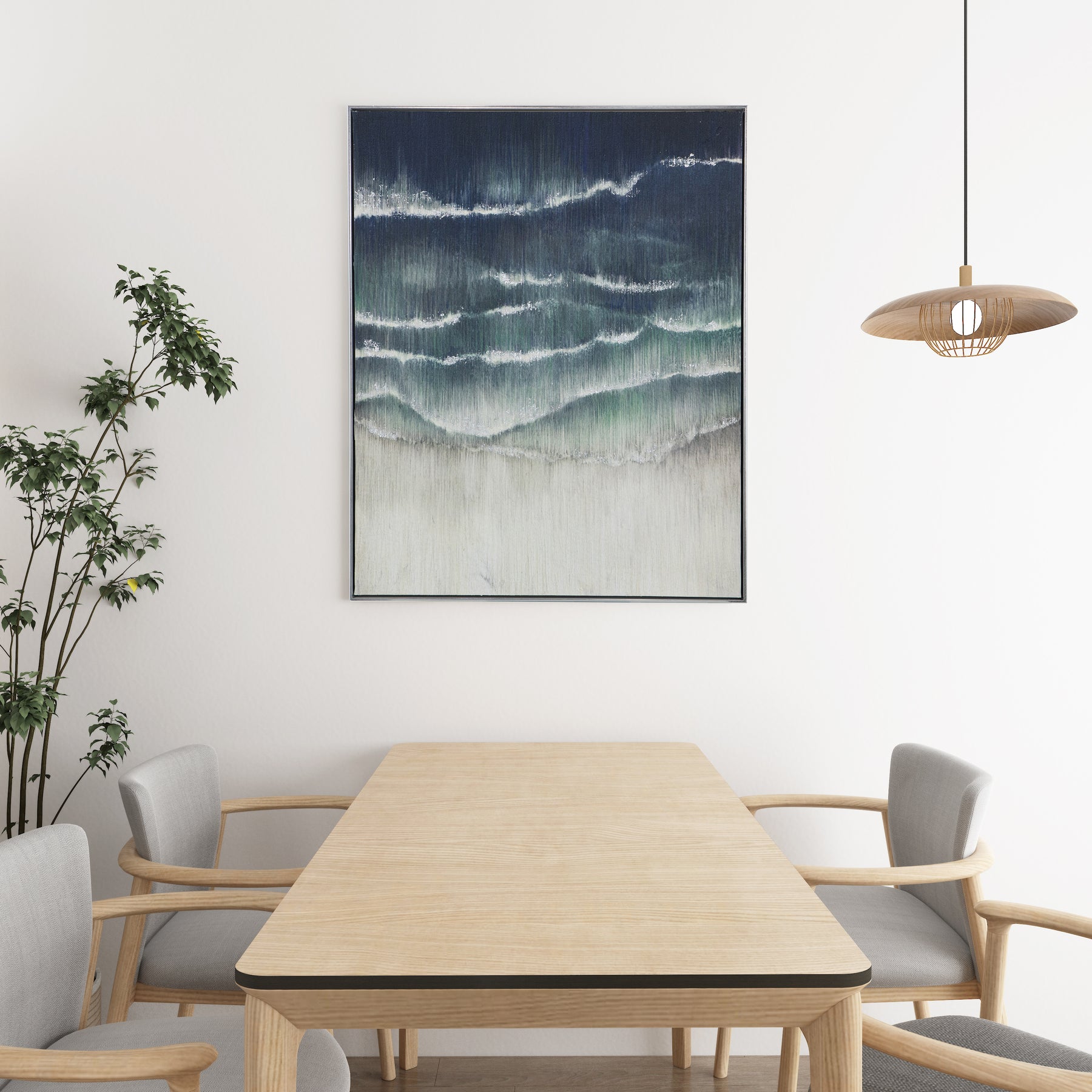 Oil Painting Coastal Ocean Waves Framed Wall Art