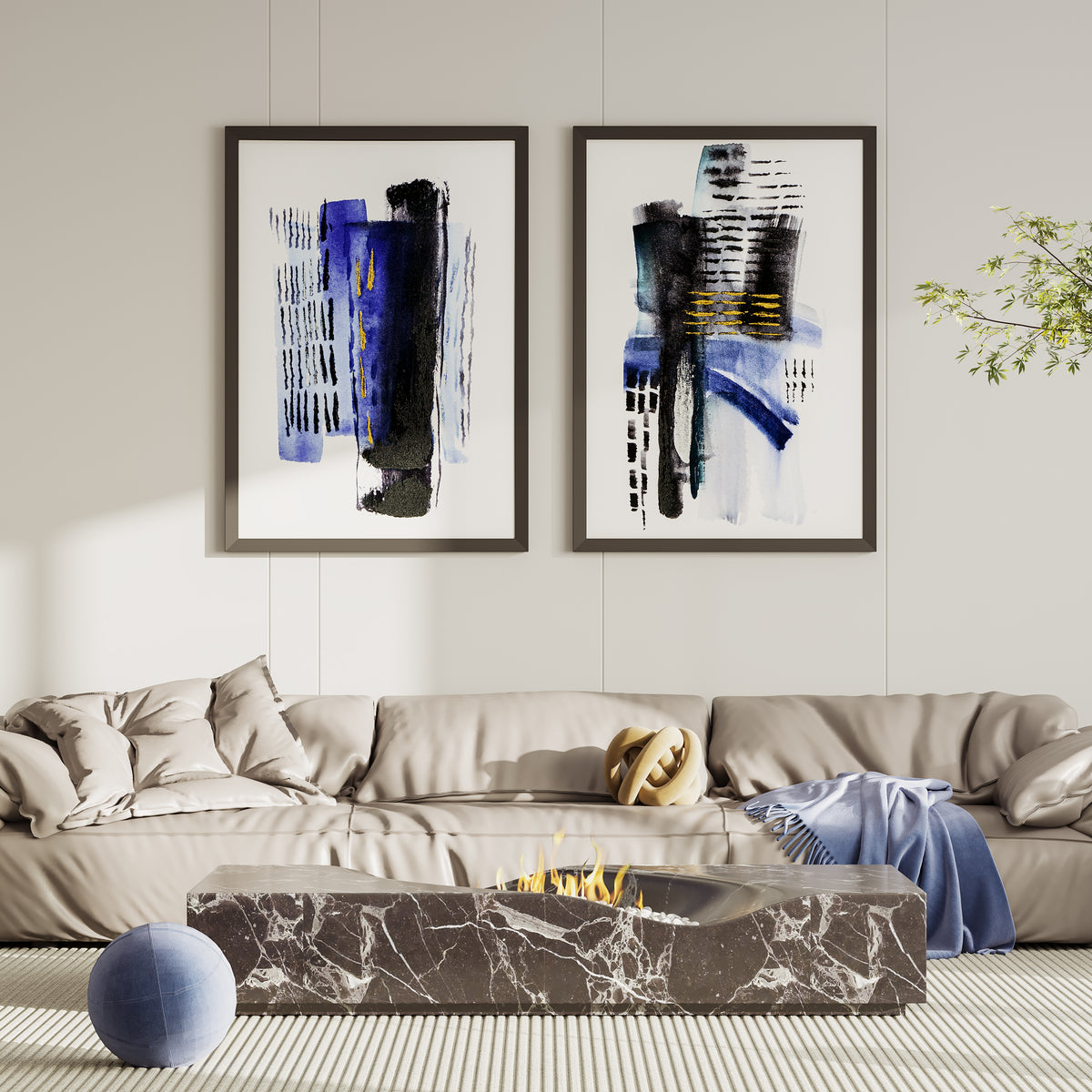 Blue And Black Rosanna Abstract Wall Art