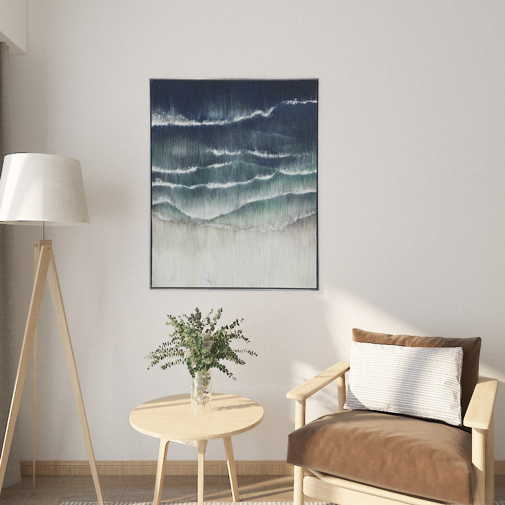 Oil Painting Coastal Ocean Waves Framed Wall Art