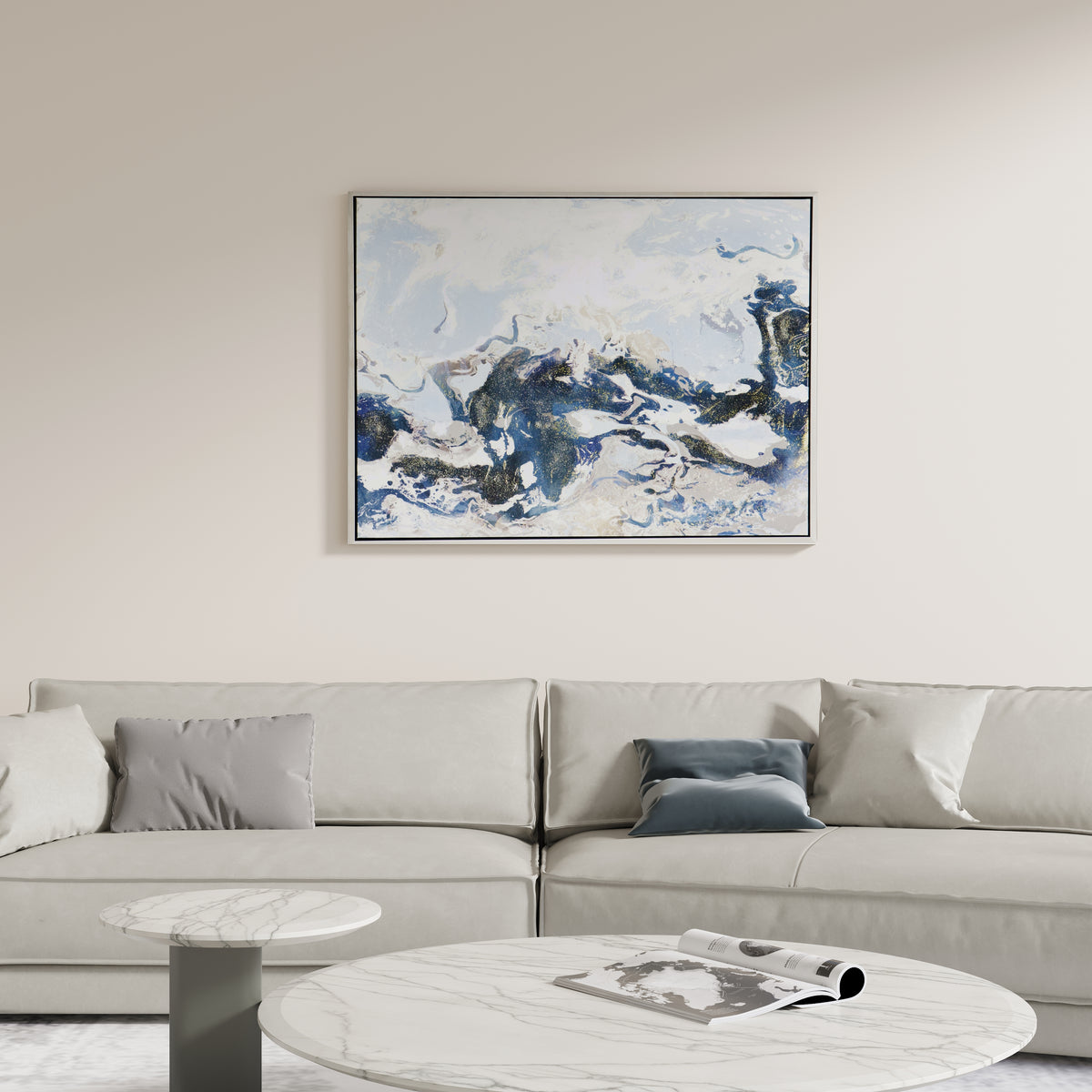 Abstract Cerulean Seas Hand-painted Canvas Wall Art