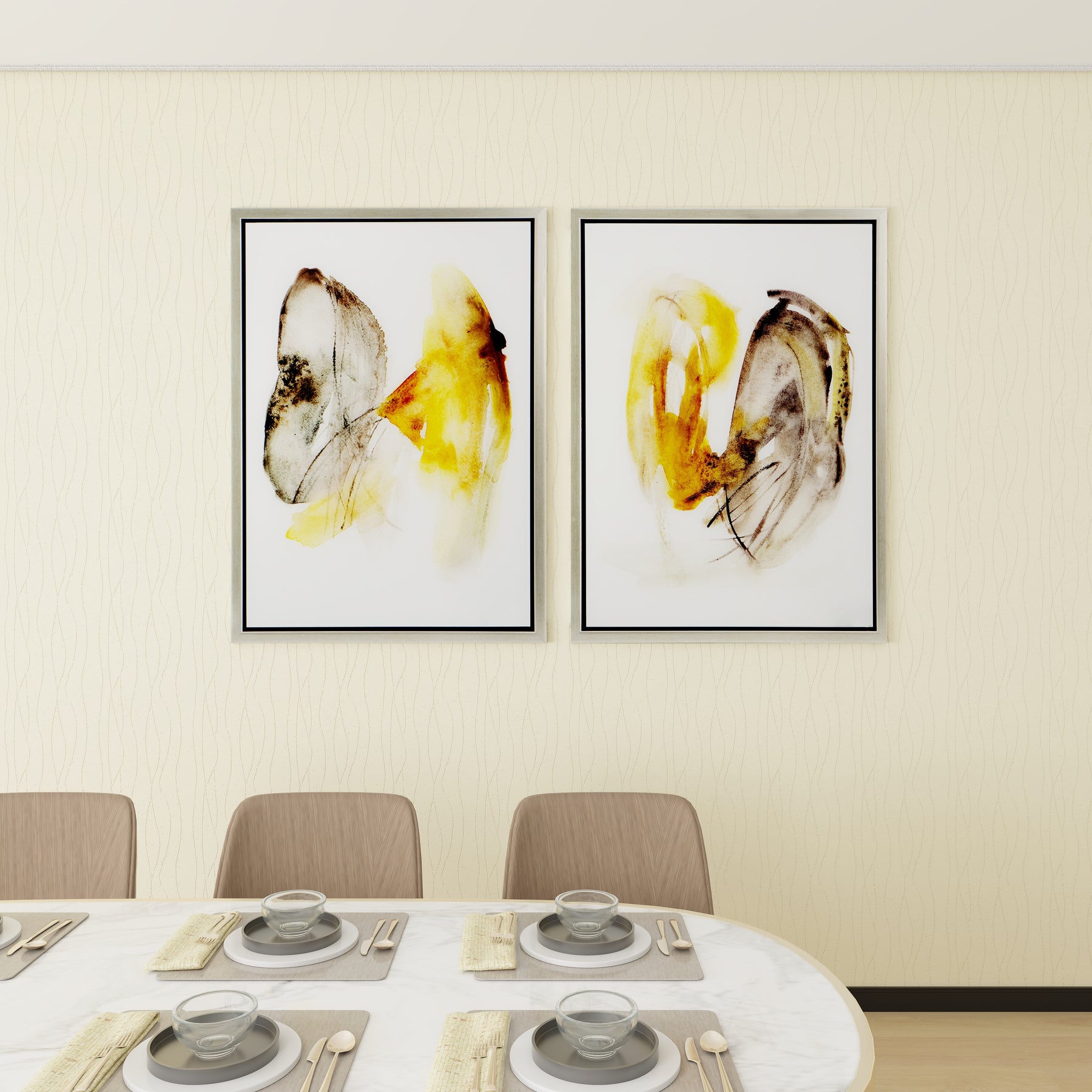 S/2 Black And Amber Tones Acrylic Wall Art