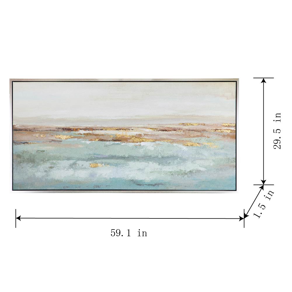 Modern Blue Gold Abstract Ocean Landscape Art Oil Painting